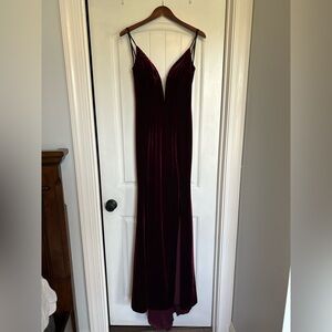 JOVANI Burgundy Velvet Prom Dress